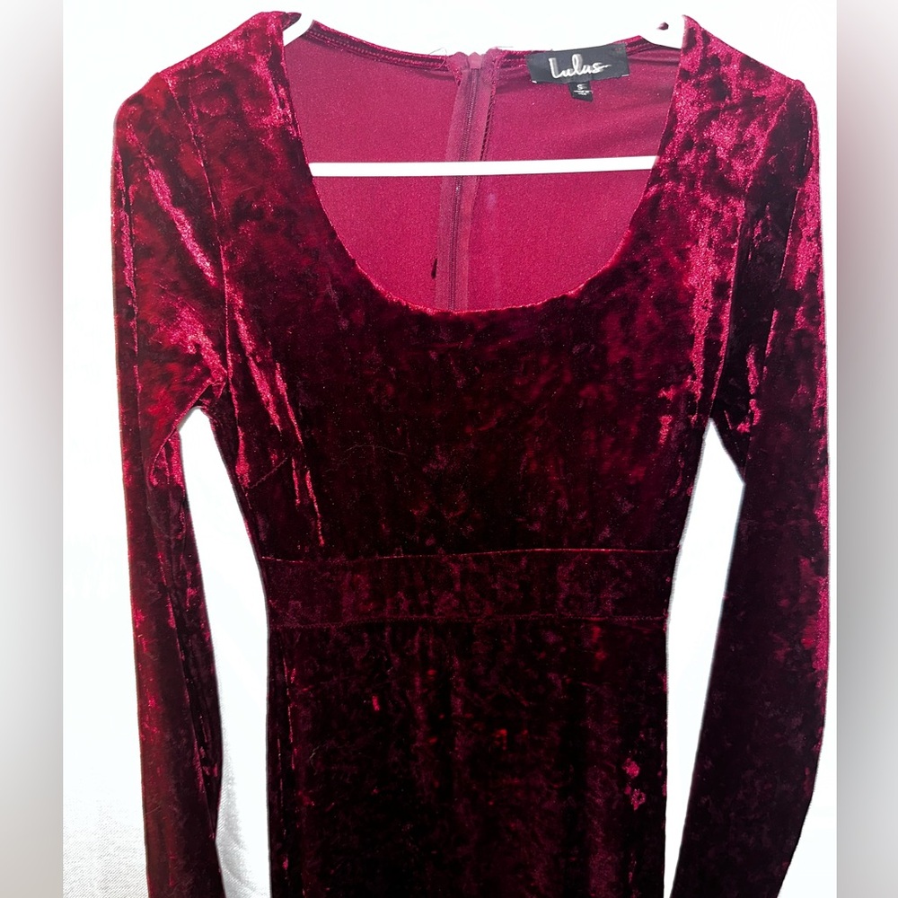 Cherish Me Wine Red Velvet Long Sleeve Bodycon Midi Dress - Size S - Picture 6 of 6